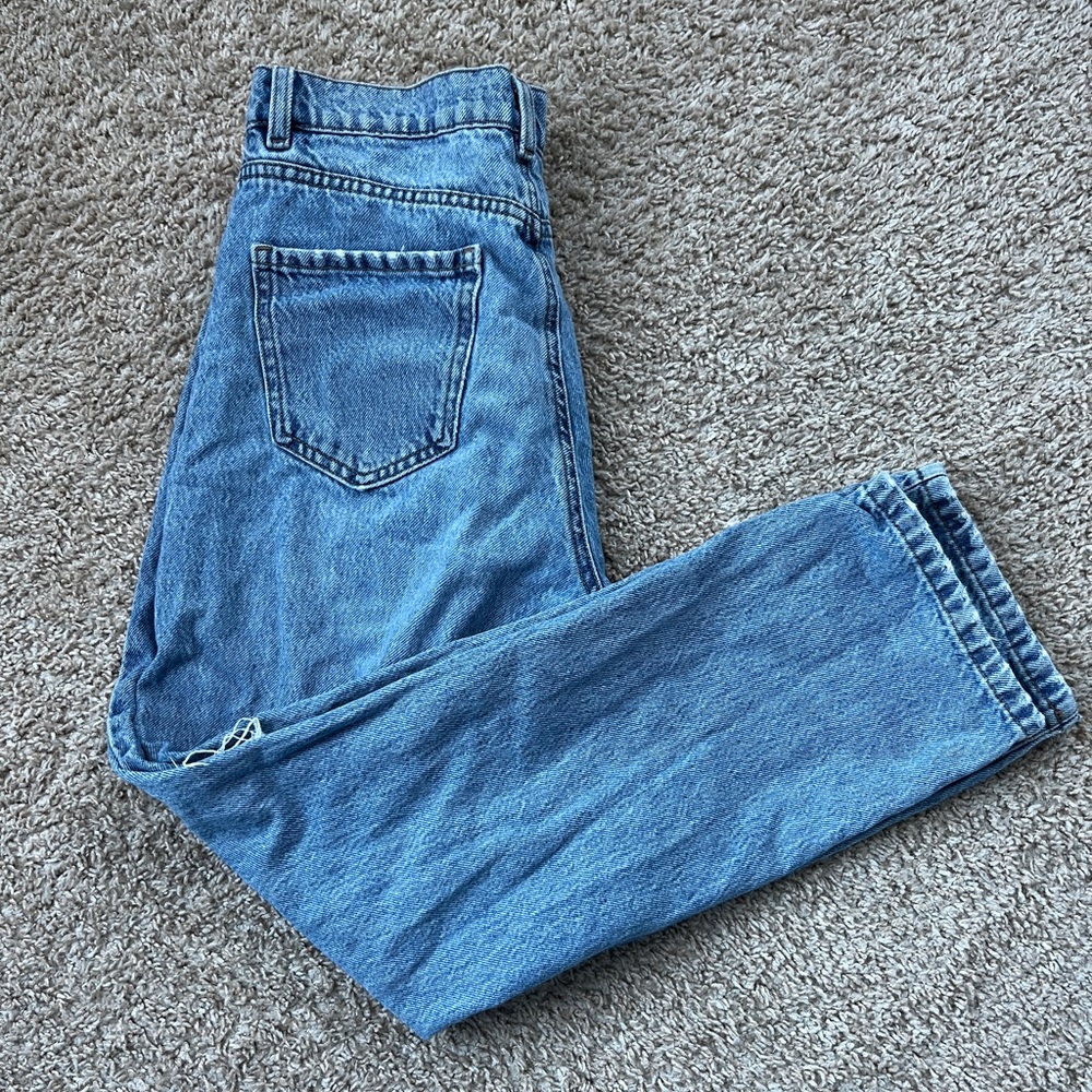 GARAGE VINTAGE RIPPED STRAIGHT JEANS HIGH WAISTED